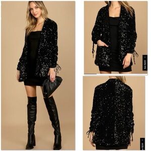 Blank NYC Break the Bank black velvet sequin blazer